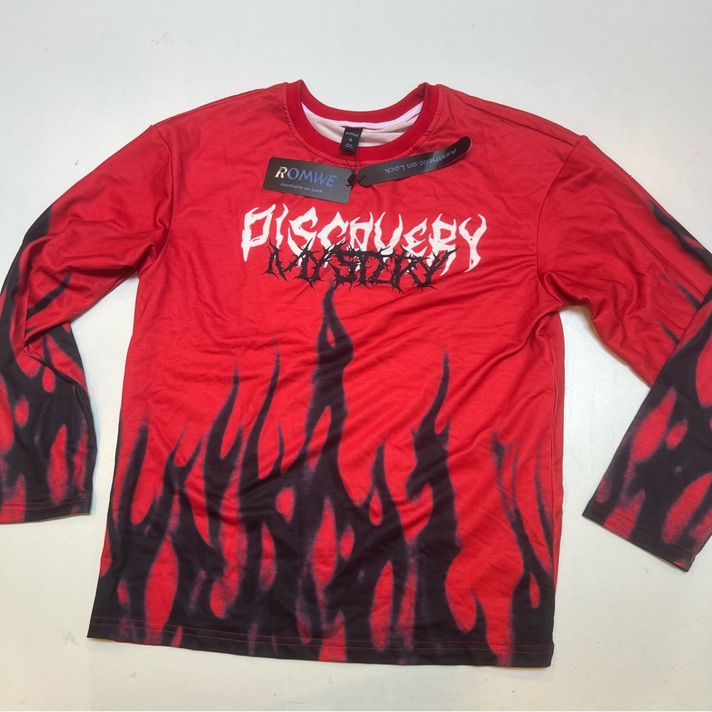 ROMWE Red and Black Flame Kids Long Sleeve Tee